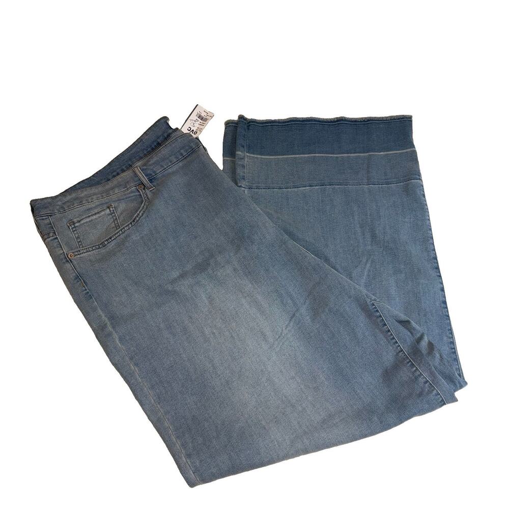 NWT LOGO Lori Goldstein Plus Size 30W Tall Wide Leg Cropped Raw Hem Denim Jeans